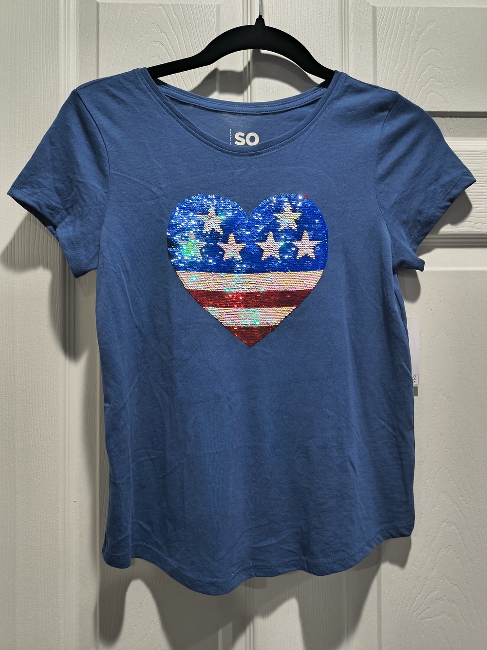 SO Blue Short-Sleeve Tee with Sequin Heart Flag